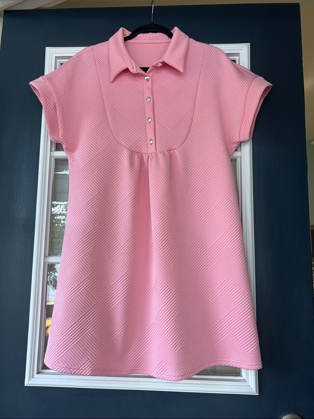 Pink Textured Cap-Sleeve Dress